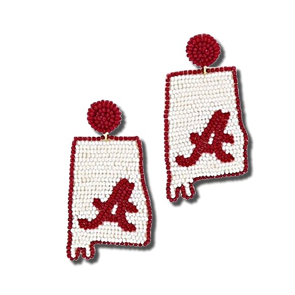 University Alabama College Football Roll Tide Beaded STATE Initial A Earrings - Picture 2 of 4